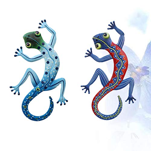 Cabilock 2 Piezas de Metal Gecko Decoración de Pared Al Aire Libre Lagarto Jardín Patio Arte Gecko Estatuilla Animal Colgante Metal Esculturas de Pared Decoraciones Forgarden Interior