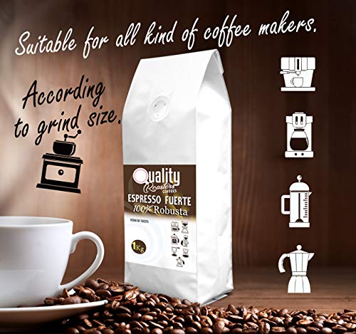 ☕ Café en grano natural "Espresso Fuerte". 100% Robusta. 1Kg. Tostado artesanal