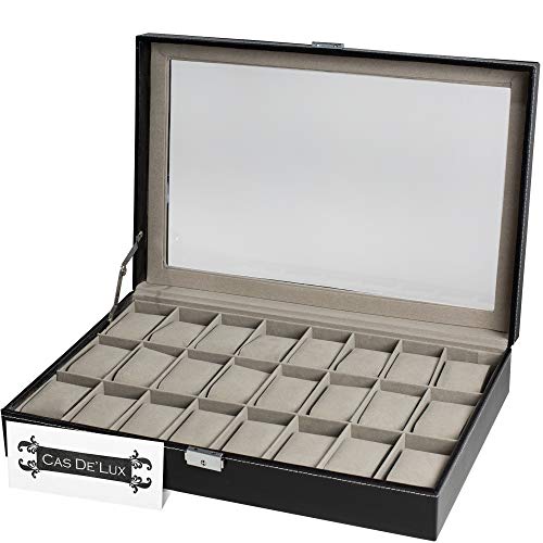 Caja/joyero organizadora de relojes y joyas con tapa de cristal enmarcada, costuras en contraste unisex