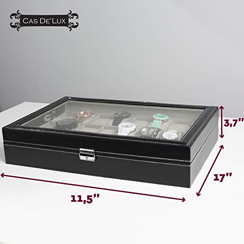 Caja/joyero organizadora de relojes y joyas con tapa de cristal enmarcada, costuras en contraste unisex
