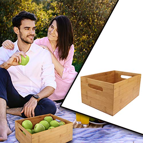 Cajon Madera Almacenaje - 30 x 20 x 14cm, Caja de Bambú con Asa para Organizar Alacena, Cocina, Despensa, Estantes - Caja de Madera Organizar