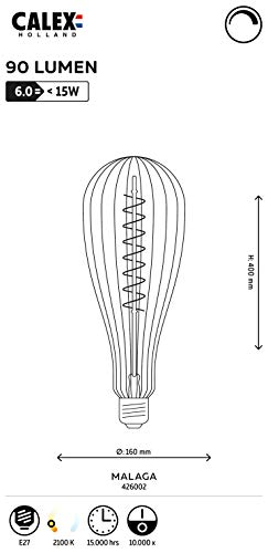 Calex 220 – 240 V, 6 W, 90 lúmenes, E27, 2100 K, regulable, luz LED malaga, titanio.