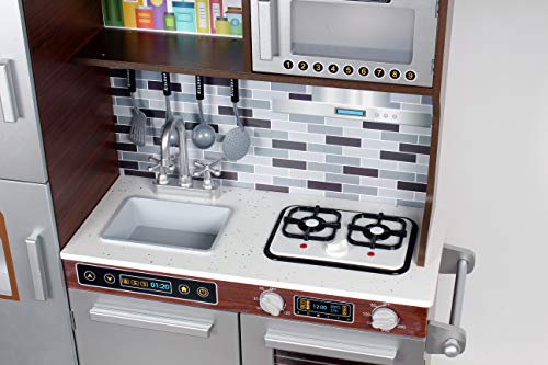 Calma Dragon Cocina de Madera TNWX-7734, Grande, Cocinita de Juguete Infantíl, con Dispensador, Microondas, Fregadero, Máquina de Hielo y 9 Accesorios