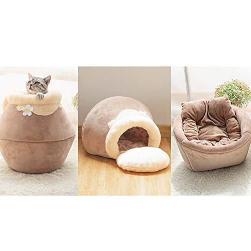 Cama de Perro, Gato Creativo y Tarro de Miel Interesante Dormir Tela de Pana + Franela Suave y cómoda Bolsa Cerrada de perforación Engrosamiento de diseño Mejora del sueño con Alimentos,S