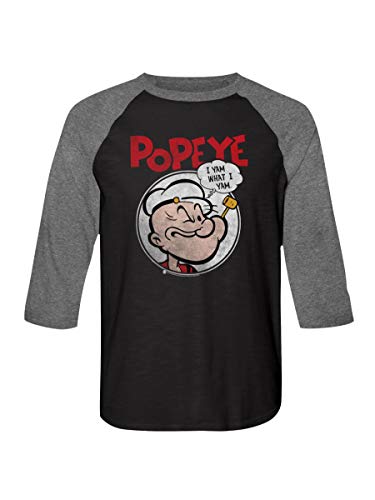 Camiseta de manga 3/4 con diseño de hombre marinero de Popeye con texto en inglés "I Yam What I Yam Yam" para adulto, manga 3/4, raglán - Multicolor - Medium