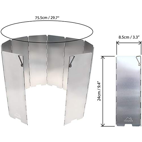 CampTeck U6928 - Parabrisas Cocina Camping Parabrisas Hornillo Camping Gas Plegable Pantalla Camp Stove 10 Piezas de Aluminio Senderismo Picnic