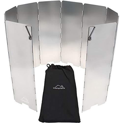 CampTeck U6928 - Parabrisas Cocina Camping Parabrisas Hornillo Camping Gas Plegable Pantalla Camp Stove 10 Piezas de Aluminio Senderismo Picnic