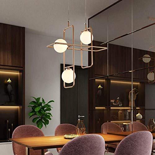 Candelabro colgante LED europeo, candelabro de tallo de habichuelas redondas de atmósfera, candelabro de comedor posmoderno, luz de techo de bola de vidrio de hierro forjado