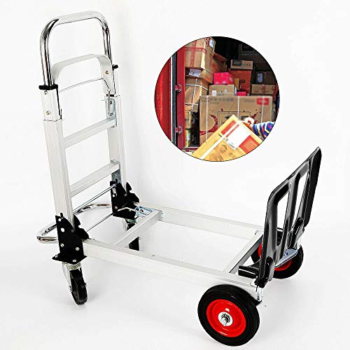Carretilla plegable, carretilla de transporte plegable/carretilla de aluminio mini/carro de equipaje ligero/transporte de aluminio y carretilla de mano para mudanza o cajas de bebidas 2 en 1, 200 kg