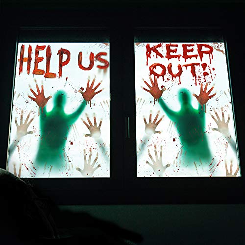 Carteles gigantes de Halloween con ventana sangrienta se aferra a la decoración del partido de la casa embrujada cubierta de la puerta espeluznante escuela dormitorio ventana decoración