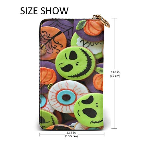 Cartera de Mano de Cuero Genuino para Mujer Galletas de Halloween Bolso de Mano con Cremallera de Cuero estándar de Vacaciones Cartera Monedero Largo de Gran Capacidad para Mujer Personalizado