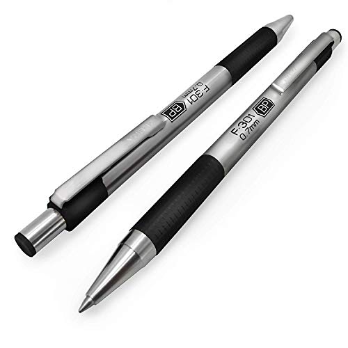 Cebra F-301 - Acero Inoxidable Retráctil Bolígrafo - 0.7mm Medio - Tinta Azul - Negro Barril - Paquete de 6