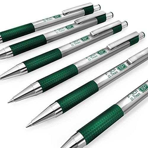 Cebra F-301 - Acero Inoxidable Retráctil Bolígrafo - 0.7mm Medio - Tinta Azul - Verde Barril - Paquete de 12
