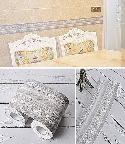 Cenefa adhesiva con diseño floral para decoración del hogar, 10,5 cm x 5 m, gris