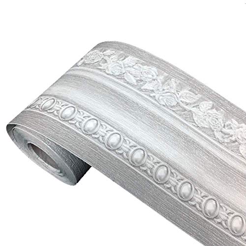 Cenefa adhesiva con diseño floral para decoración del hogar, 10,5 cm x 5 m, gris