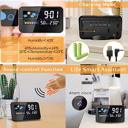 censhaorme Reloj despertador eléctrico de escritorio de la pantalla LCD colorido del sonido El control de luz de fondo Reloj Digital Fecha Hora del escritorio del calendario del reloj