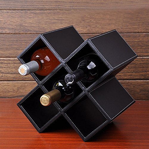 CHD - Estante del vino MDF + Cuero Blanco / Negro / Marrón Estantes decorativos modernos minimalistas de escritorio No es necesario armar Cómodo almacenamiento 4 colores 2 modelos disponibles 5-8 bote