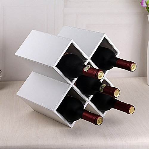 CHD - Estante del vino MDF + Cuero Blanco / Negro / Marrón Estantes decorativos modernos minimalistas de escritorio No es necesario armar Cómodo almacenamiento 4 colores 2 modelos disponibles 5-8 bote