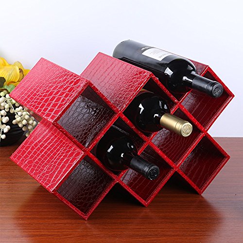 CHD - Estante del vino MDF + Cuero Blanco / Negro / Marrón / Rojo Escritorio Estantes decorativos minimalistas modernos No requiere ensamblaje Almacenamiento fácil 4 colores 2 modelos disponibles 5-8