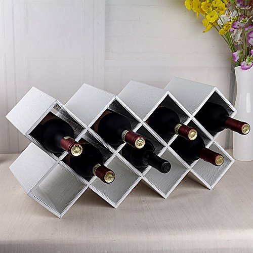 CHD - Estante del Vino MDF + Cuero de PU Blanco Liso/Blanco Patrón de cocodrilo Moderno Escritorio Estanterías Decorativas Minimalistas No Requiere Montaje Fácil Almacenamiento 2 Modelos Opcionales