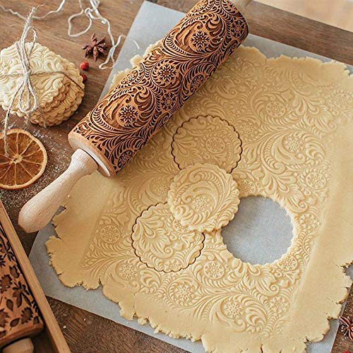 chen sen lin1 Rodillo De Navidad, Rodillo De Madera, Palo Grabado En Relieve De Copo De Nieve Rattan Rodillo, Empanadillas De PasteleríA Que Hacen Rodillo