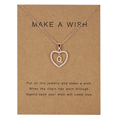 Chowcencen 26 Forma Letras Q Corazón Letras Colgante de Collar Colgante de Collar del Rhinestone de Rose de Oro en la Cadena de clavícula joyería Pareja Regalo