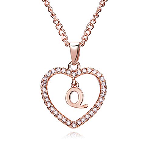 Chowcencen 26 Forma Letras Q Corazón Letras Colgante de Collar Colgante de Collar del Rhinestone de Rose de Oro en la Cadena de clavícula joyería Pareja Regalo