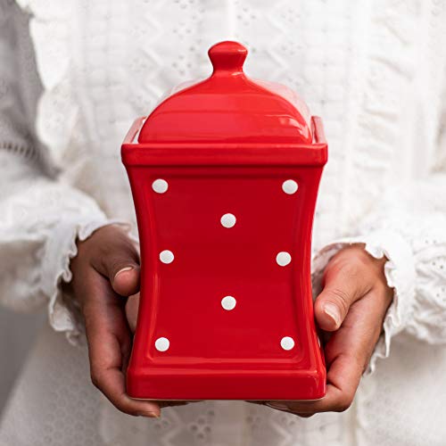 City to Cottage® Rojo y Blanco | Lunares | Pintado a mano | Grandes tarros de cerámica de cocina de 900 ml con tapa | Recipientes para alimentos | Recipientes | Recipientes | Recipientes