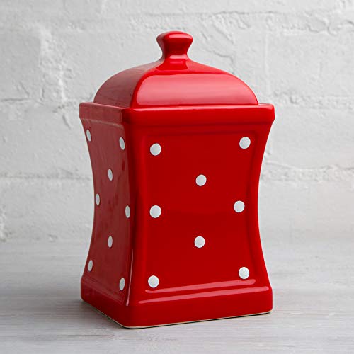City to Cottage® Rojo y Blanco | Lunares | Pintado a mano | Grandes tarros de cerámica de cocina de 900 ml con tapa | Recipientes para alimentos | Recipientes | Recipientes | Recipientes