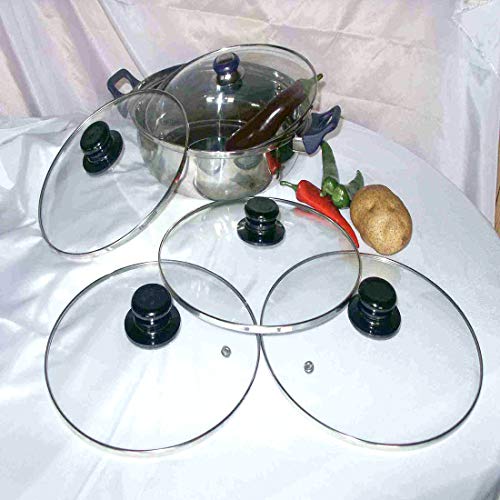 CKANDAY - Juego de 4 tapas para ollas con botones de repuesto, tapas de vajilla de cocina universales, botones de repuesto, tapa para caldera, tapa para olla, tapa para la olla, mango, color negro