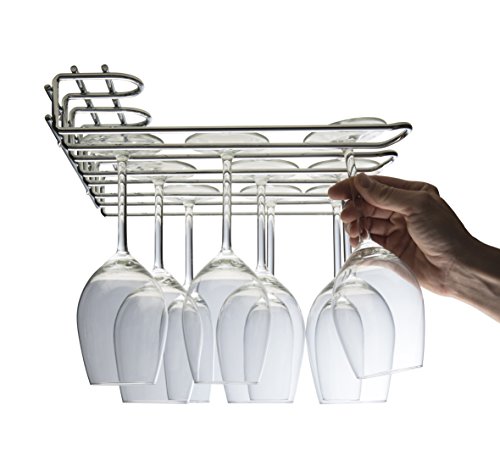 CKB Ltd® - Estante de cristal montado en la pared para debajo del armario – sostiene cualquier tipo de copas de vino y copas de cristal, vidrio, 3 Row - 29cm