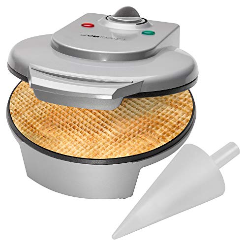 Clatronic HA 3494 - Barquillera máquina de barquillos Y cucuruchos de helados, 1200 W, color plata