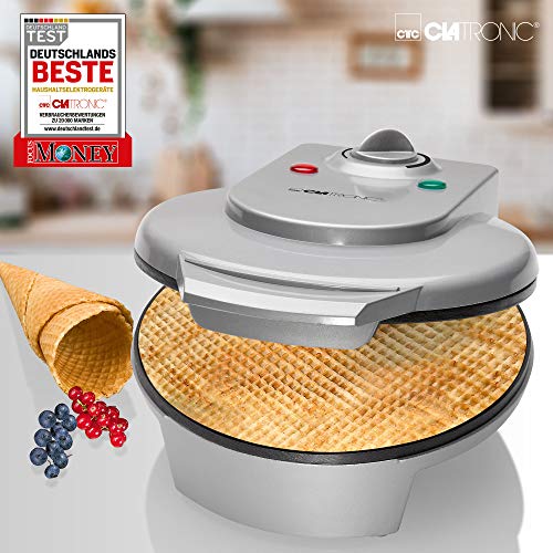 Clatronic HA 3494 - Barquillera máquina de barquillos Y cucuruchos de helados, 1200 W, color plata