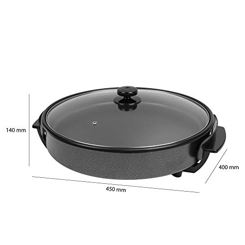 Clatronic PP 2914 Sartén eléctrica con tapa de cristal, diámetro 38 cm, 1400 W, Negro