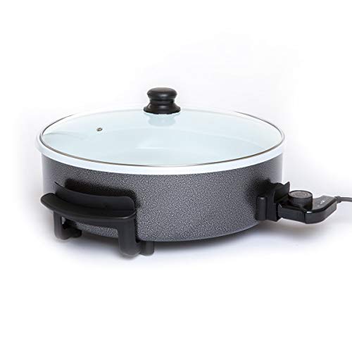 Clatronic PP 3570 C Sartén eléctrica cerámica con tapa de cristal, diámetro 42 cm, 1500 W, Negro