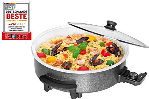 Clatronic PP 3570 C Sartén eléctrica cerámica con tapa de cristal, diámetro 42 cm, 1500 W, Negro