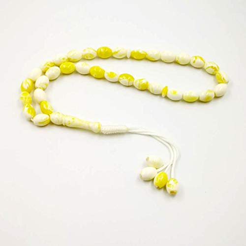 CLEARNICE Ambar Fragancia Tasbih 33 Resina De Aroma Artificial Popular Ámbar Amarillo Color Cuentas Islámicas Pulsera Musulmana para Hombre Rosario del Islam Longitud Total 26 Cm