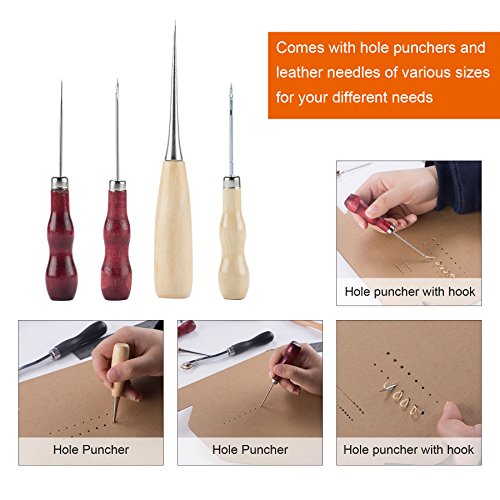CO-Z 20 Piezas Herramientas de Costura de Cuero Kit de Costura a Mano para Bricolaje Trabajo y Reparación de Cuero y Costura a Mano Lona o Artesanía en Cuero Reparación de Ropa