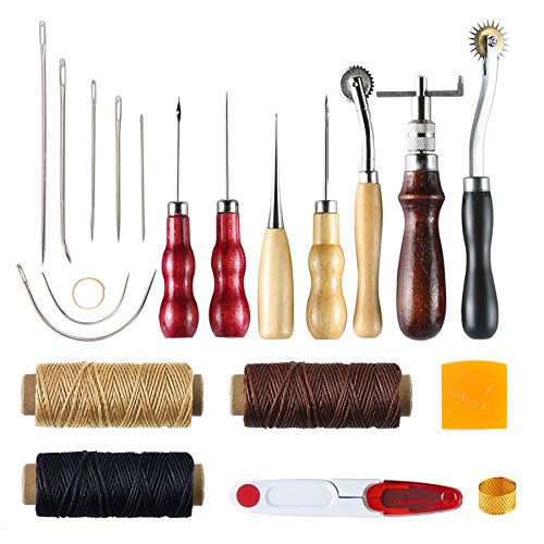CO-Z 20 Piezas Herramientas de Costura de Cuero Kit de Costura a Mano para Bricolaje Trabajo y Reparación de Cuero y Costura a Mano Lona o Artesanía en Cuero Reparación de Ropa