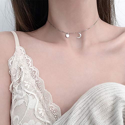 Collar de disco de luna cadena de clavícula femenina