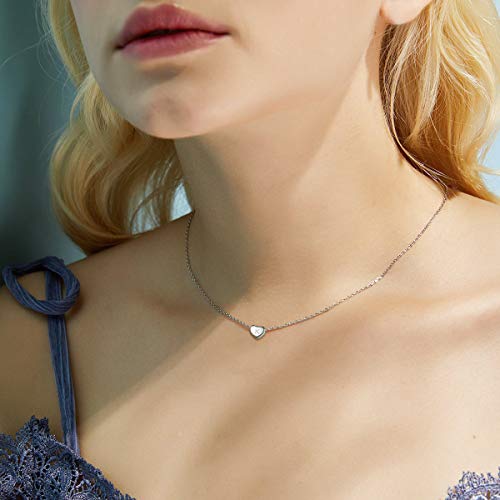 Collares Mujer Collares Plata de Mujer, Clearine Plata 925 Collares de Clavícula Corazón Pequeño con Letra K Colgante Tono Plateado