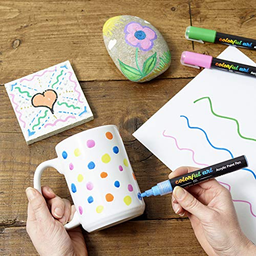 Colorful Art Co Rotuladores para pintar de pintura acrílica - Kit de pintar Piedras Rocas Vidrio Cerámica Porcelana - Colores permanentes a base agua - Punta reversible redonda y biselada de 3-5 mm