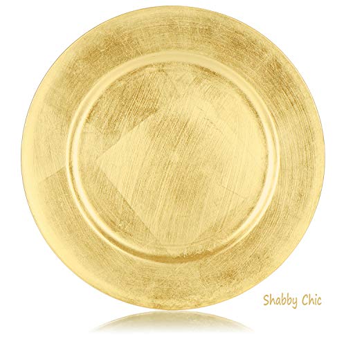 COM-FOUR® Placa inferior 4x en color dorado Shabby Chic - platillo como decoración de mesa - plato decorativo para boda, celebración familiar o Navidad - Ø 33 cm
