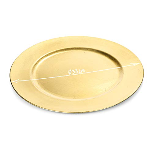 COM-FOUR® Placa inferior 4x en color dorado Shabby Chic - platillo como decoración de mesa - plato decorativo para boda, celebración familiar o Navidad - Ø 33 cm