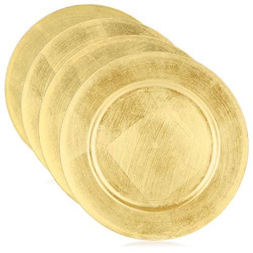 COM-FOUR® Placa inferior 4x en color dorado Shabby Chic - platillo como decoración de mesa - plato decorativo para boda, celebración familiar o Navidad - Ø 33 cm