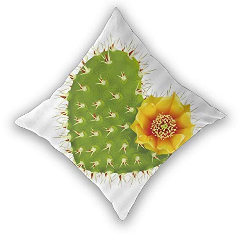 CONICIXI Cactus Verde Tropical con Pinchos Cactus en Forma de corazón con Flor Amarilla Funda de Almohada de Microfibra, patrón 3D Multicolor Opcional, Dos Paquetes, sin Almohada