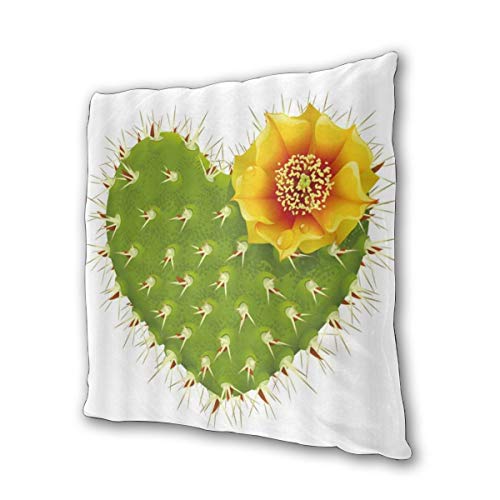 CONICIXI Cactus Verde Tropical con Pinchos Cactus en Forma de corazón con Flor Amarilla Funda de Almohada de Microfibra, patrón 3D Multicolor Opcional, Dos Paquetes, sin Almohada