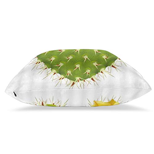 CONICIXI Cactus Verde Tropical con Pinchos Cactus en Forma de corazón con Flor Amarilla Funda de Almohada de Microfibra, patrón 3D Multicolor Opcional, Dos Paquetes, sin Almohada