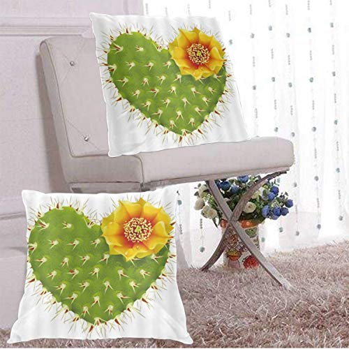 CONICIXI Cactus Verde Tropical con Pinchos Cactus en Forma de corazón con Flor Amarilla Funda de Almohada de Microfibra, patrón 3D Multicolor Opcional, Dos Paquetes, sin Almohada