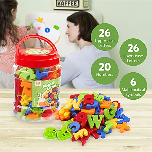 Coogam Mayúsculas Minúscula Magnéticos Letras y Números para Niños Símbolos Matematicos A-Z Alfabeto Imanes de Refrigerador El Mejor Juguete (78 Unidades)